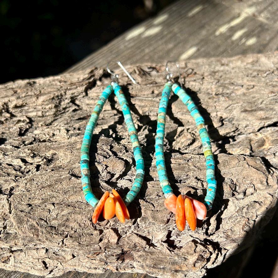 Turquoise & Spiny Oyster Earrings:  Sterling Silver, Navajoilver, navajo made Made