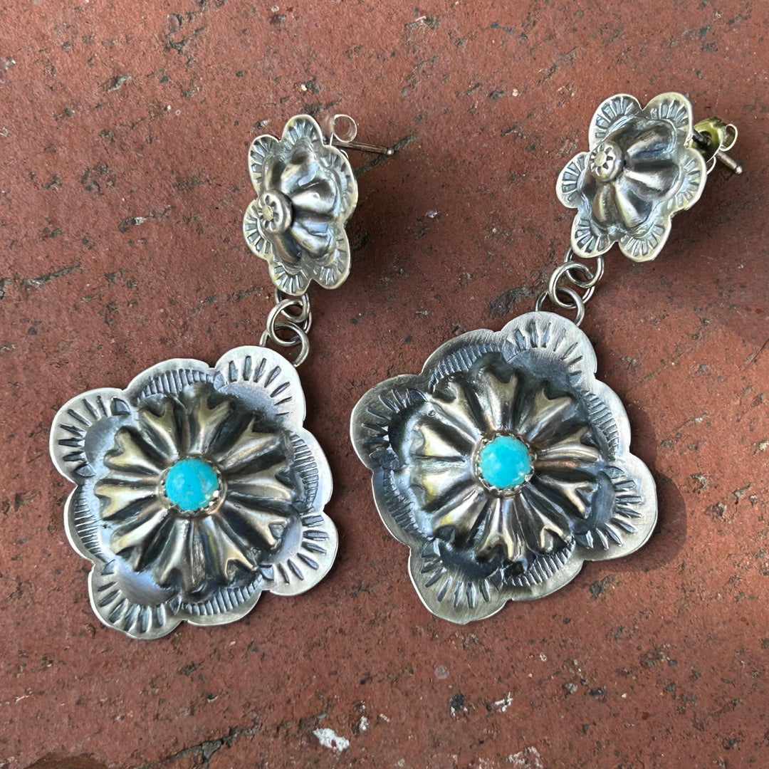 Turquoise Sterling Silver Navajo Earrings – Signed GY, Native American Jewelry