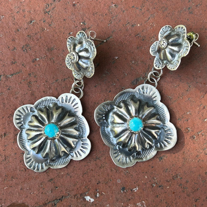 Turquoise Sterling Silver Navajo Earrings – Signed GY, Native American Jewelry