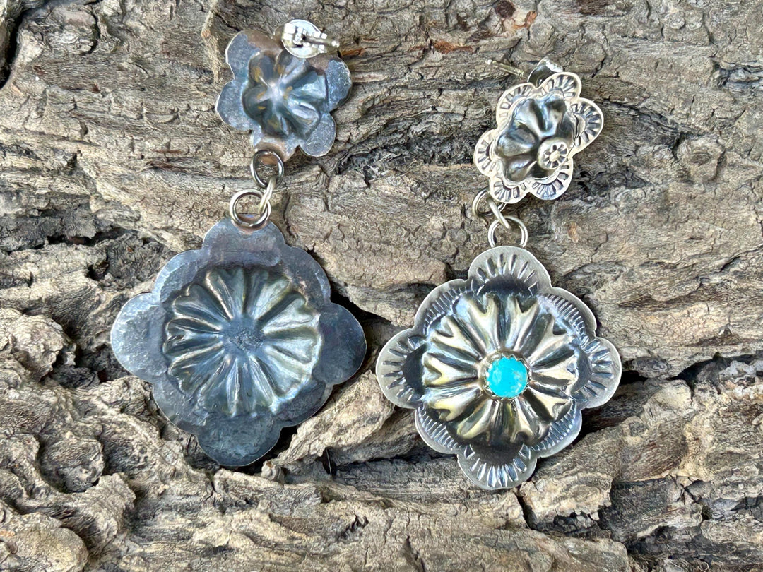 Turquoise Sterling Silver Navajo Earrings – Signed GY, Native American Jewelry
