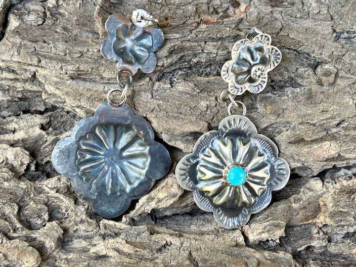 Turquoise Sterling Silver Navajo Earrings – Signed GY, Native American Jewelry