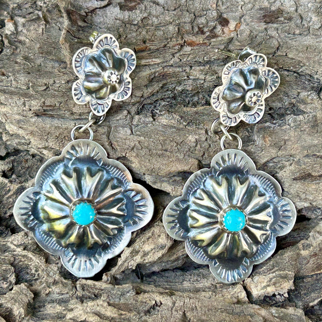 Turquoise Sterling Silver Navajo Earrings – Signed GY, Native American Jewelry