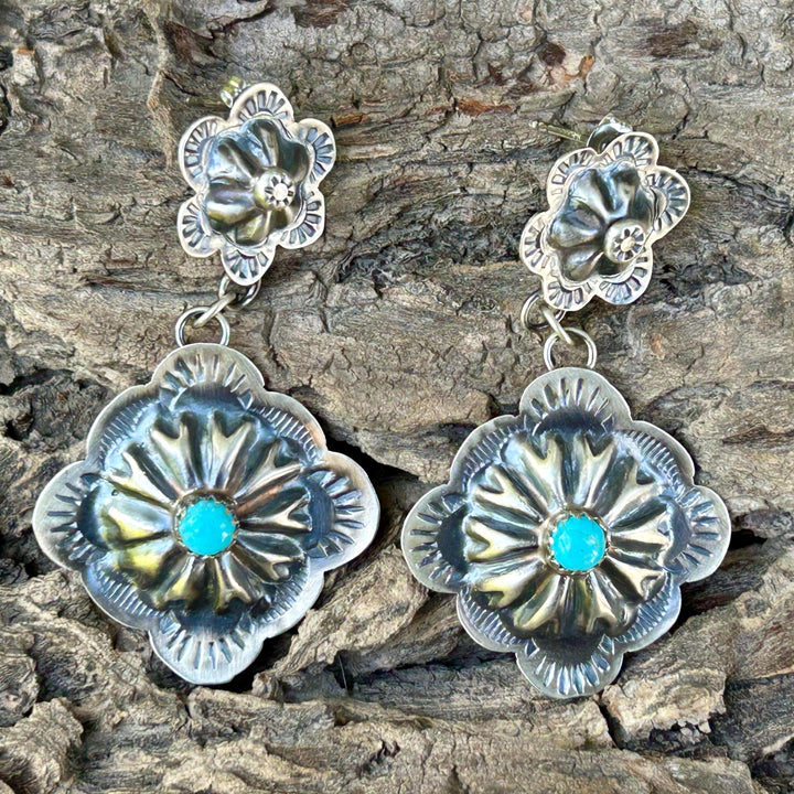 Turquoise Sterling Silver Navajo Earrings – Signed GY, Native American Jewelry