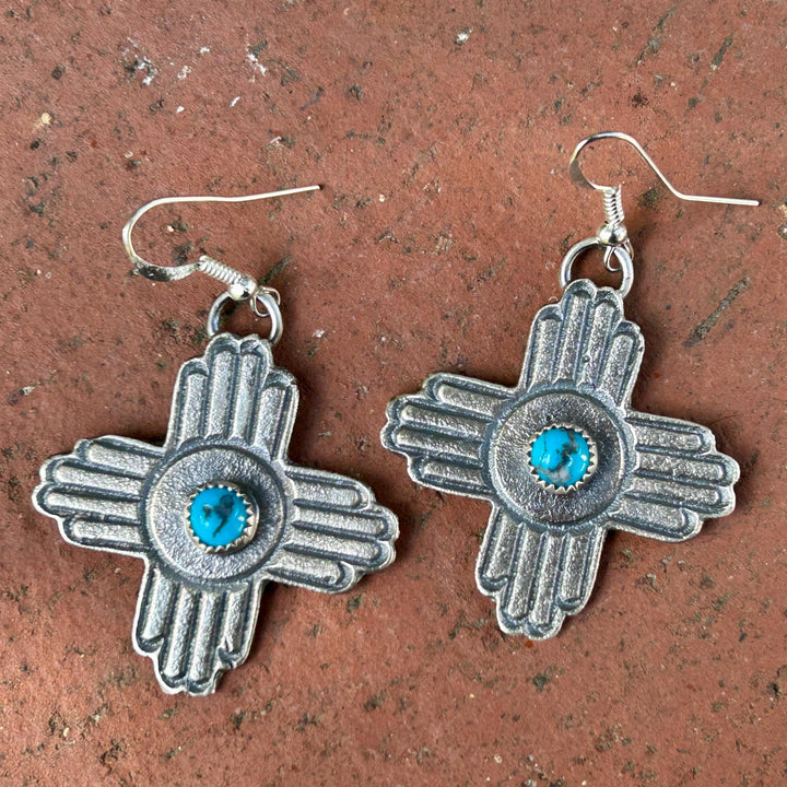Turquoise Sterling Silver Zia Earrings: Vintage Southwestern Jewelry