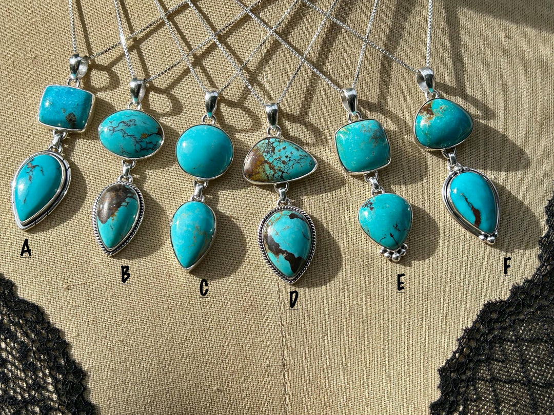 Genuine Kingman Turquoise Sterling Silver Two Stone Necklace Arizona Turquoise and Sterling Silver
