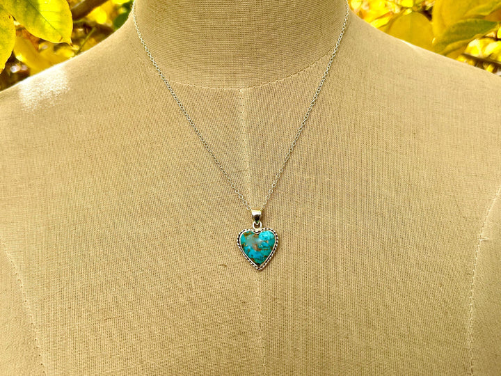 Turquoise Heart Pendant Necklace: Sterling Silver, Copper Southwestern Jewelry