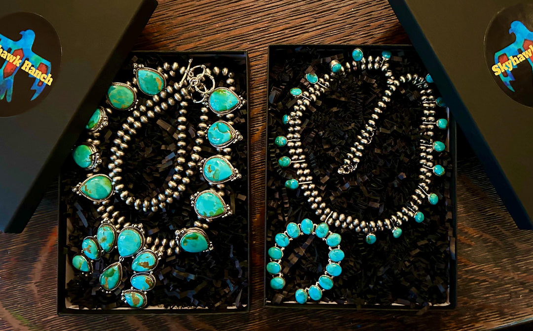 Squash Blossom Turquoise Necklace - Sterling Silver, Kingman Turquoise Necklace