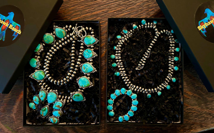 Squash Blossom Turquoise Necklace - Sterling Silver, Kingman Turquoise Necklace