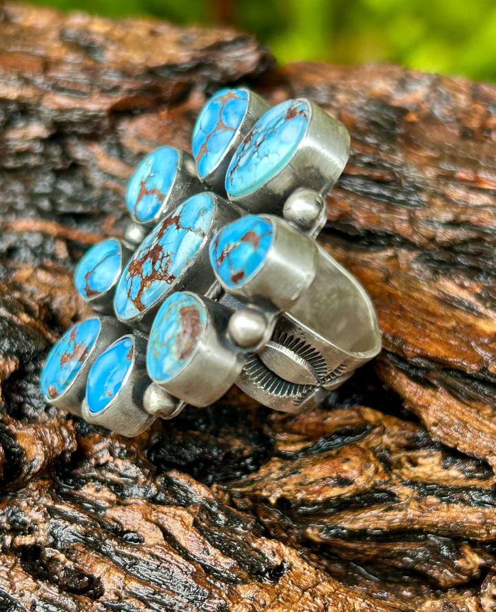 Golden Hills Turquoise Cluster Ring - Navajo Sterling Silver Adjustable