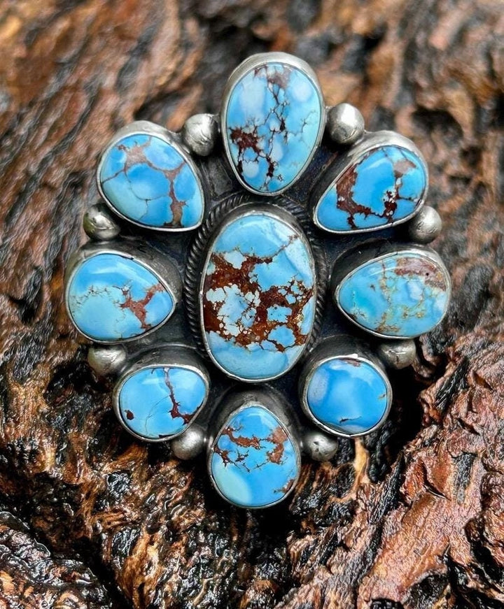 Golden Hills Turquoise Cluster Ring - Navajo Sterling Silver Adjustable