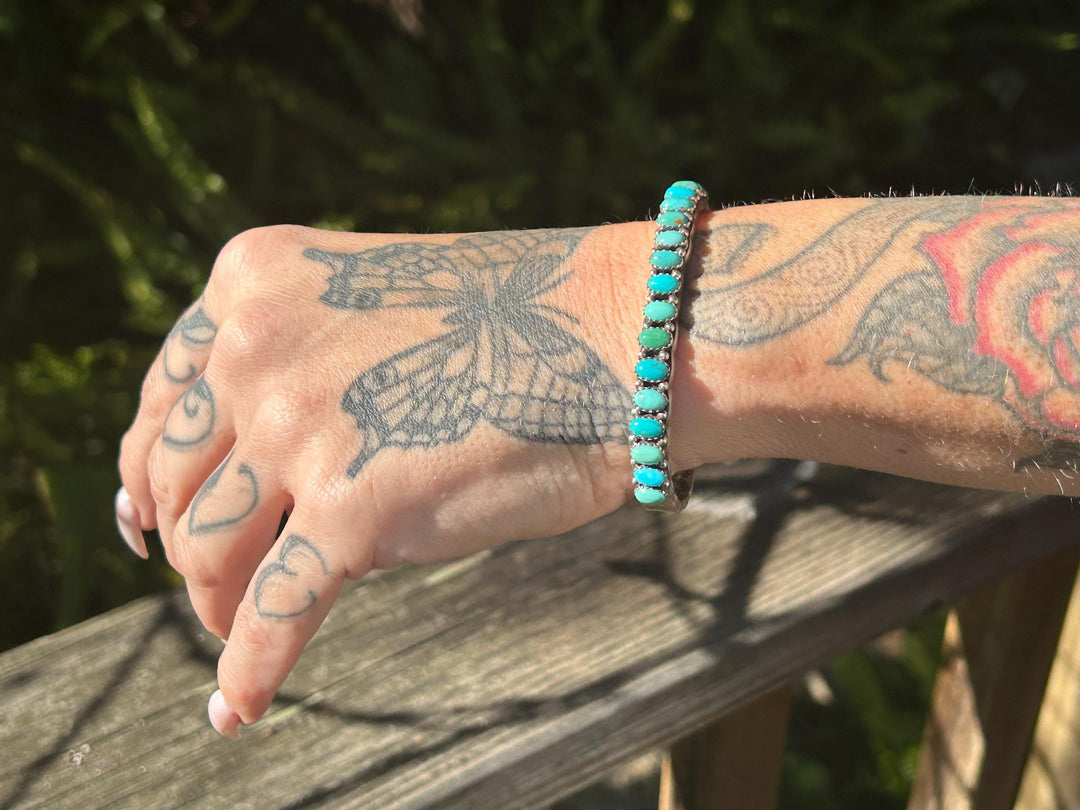 Kingman Turquoise Silver Cuff Navajo Handmade