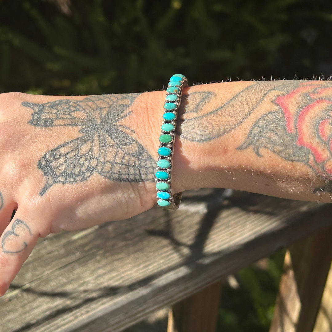 Kingman Turquoise Silver Cuff Navajo Handmade