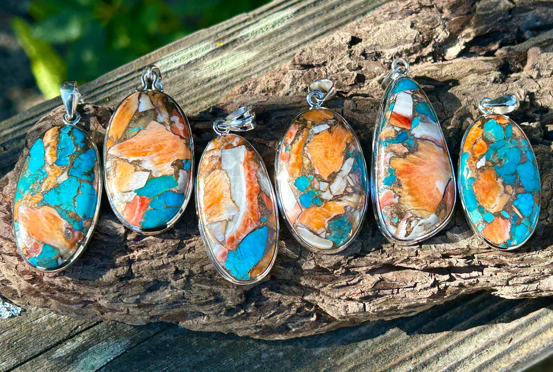 Turquoise Spiny Oyster Pendant Necklace: Sterling Silver Chain