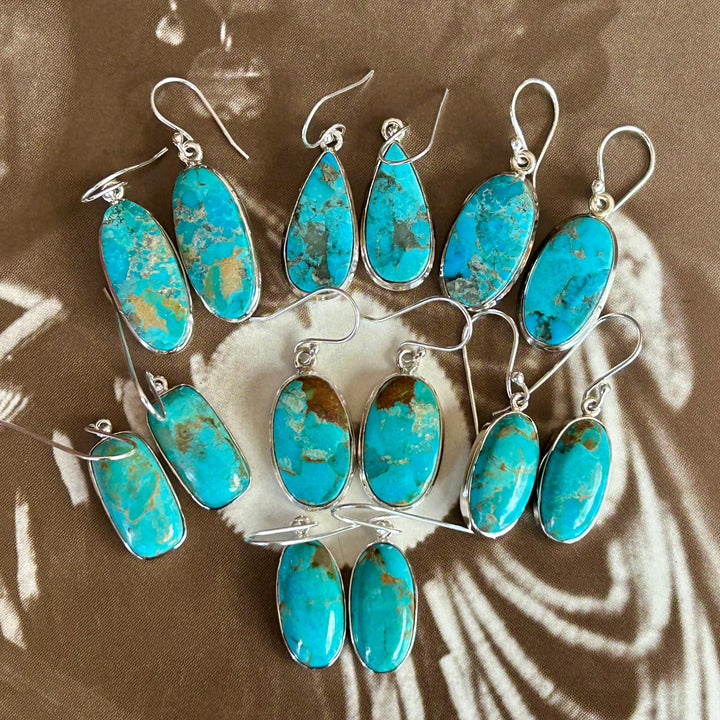 Kingman Turquoise Sterling Silver Dangle Earrings: Southwestern Style