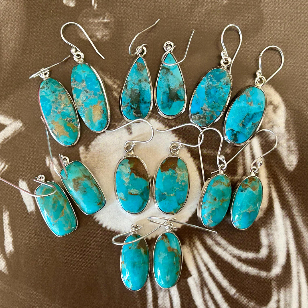 Kingman Turquoise Sterling Silver Dangle Earrings: Southwestern Style