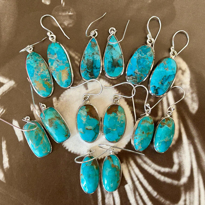 Kingman Turquoise Sterling Silver Dangle Earrings: Southwestern Style