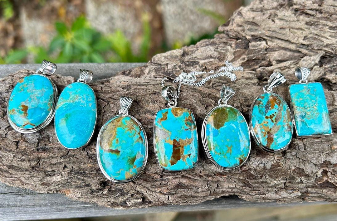 Turquoise Pendant Necklace: Sterling Silver Chain
