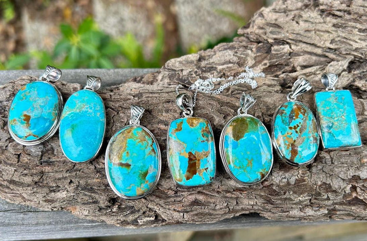 Turquoise Pendant Necklace: Sterling Silver Chain