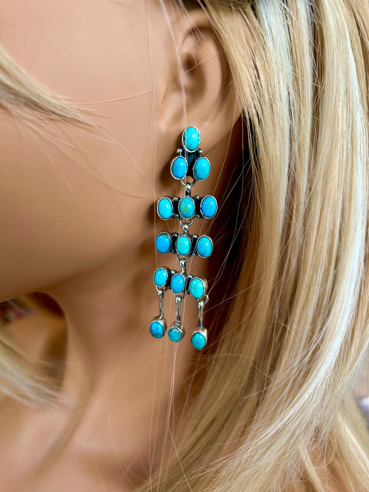 Turquoise Carico Lake Earrings, Sterling Silver, Navajo Handmade