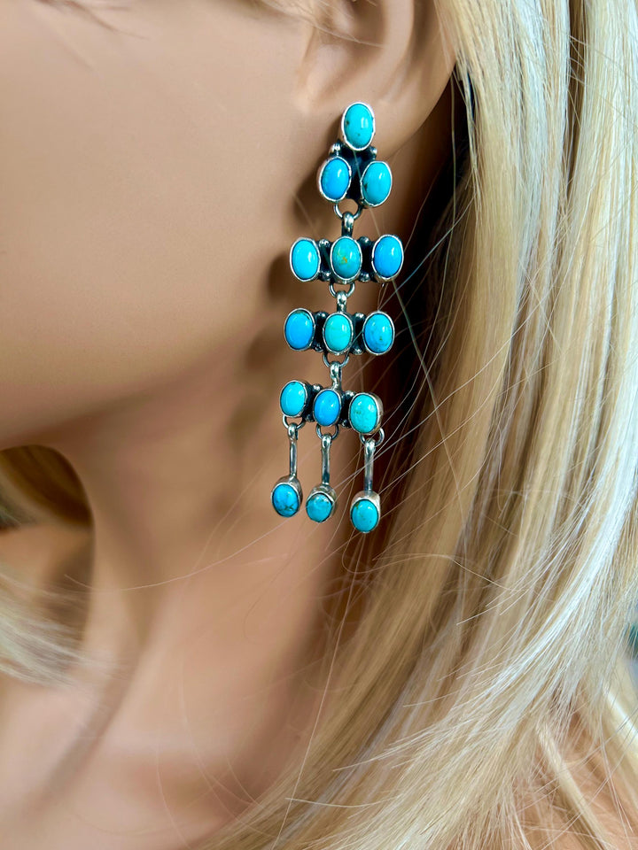 Turquoise Carico Lake Earrings, Sterling Silver, Navajo Handmade