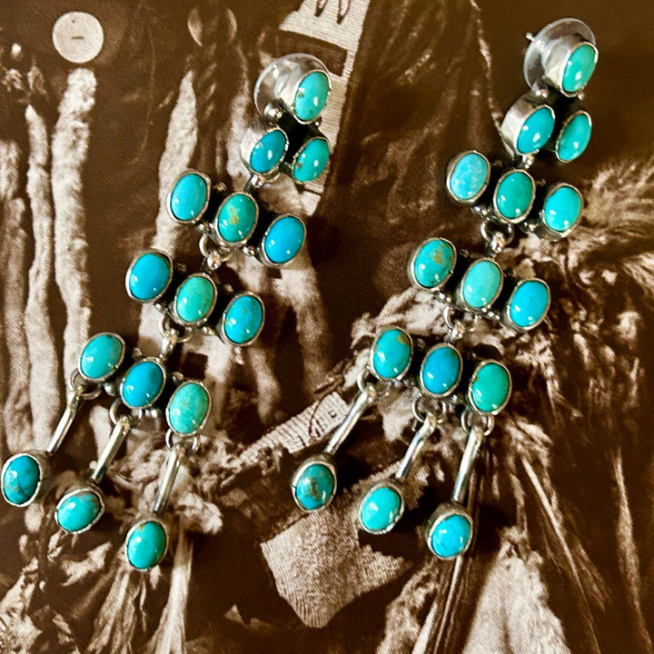 Turquoise Carico Lake Earrings, Sterling Silver, Navajo Handmade