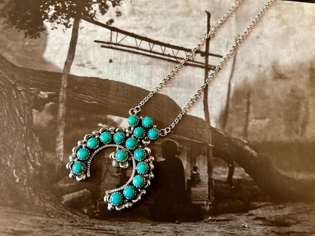 Genuine Kingman Turquoise Sterling Silver Naja Necklace