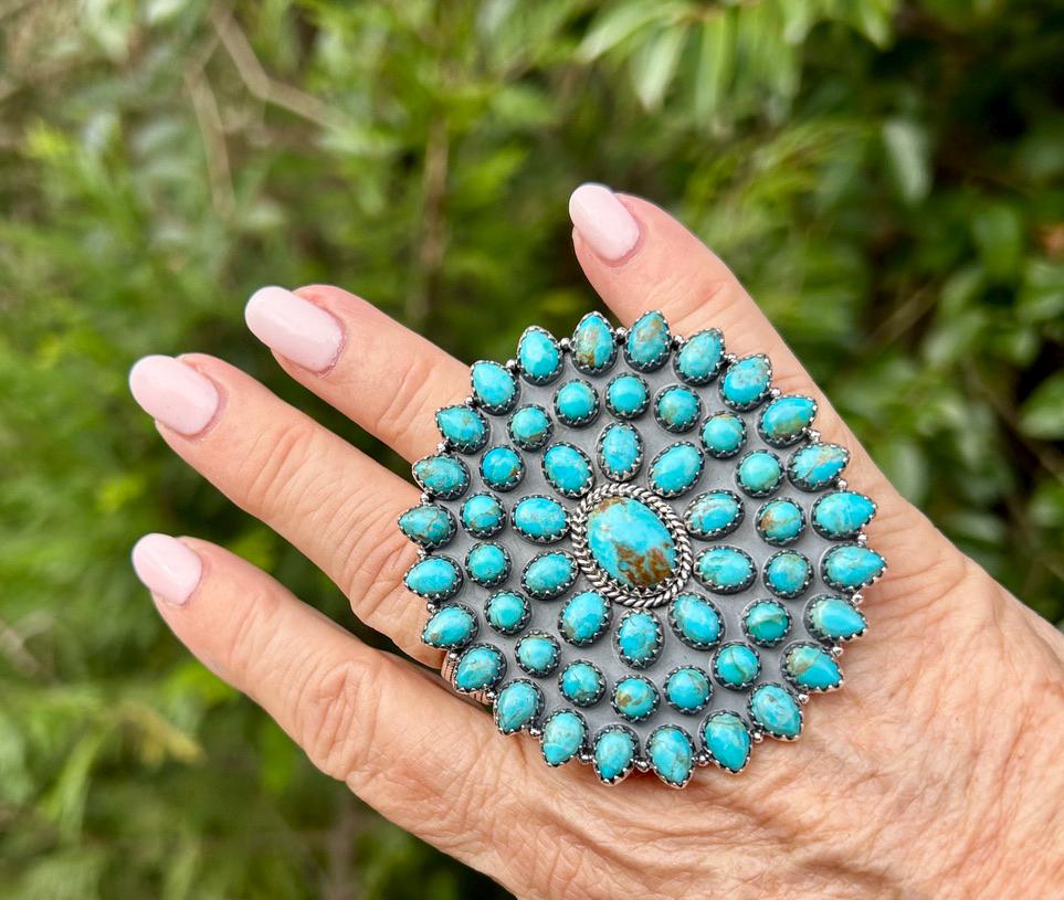 Kingman Turquoise Cluster Ring – Adjustable Southwest Jewelry, Sterling Silver Statement Ring