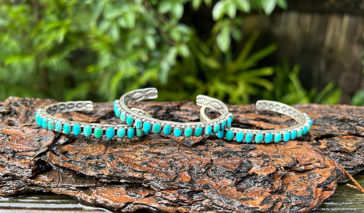 Kingman Turquoise Silver Cuff Navajo Handmade