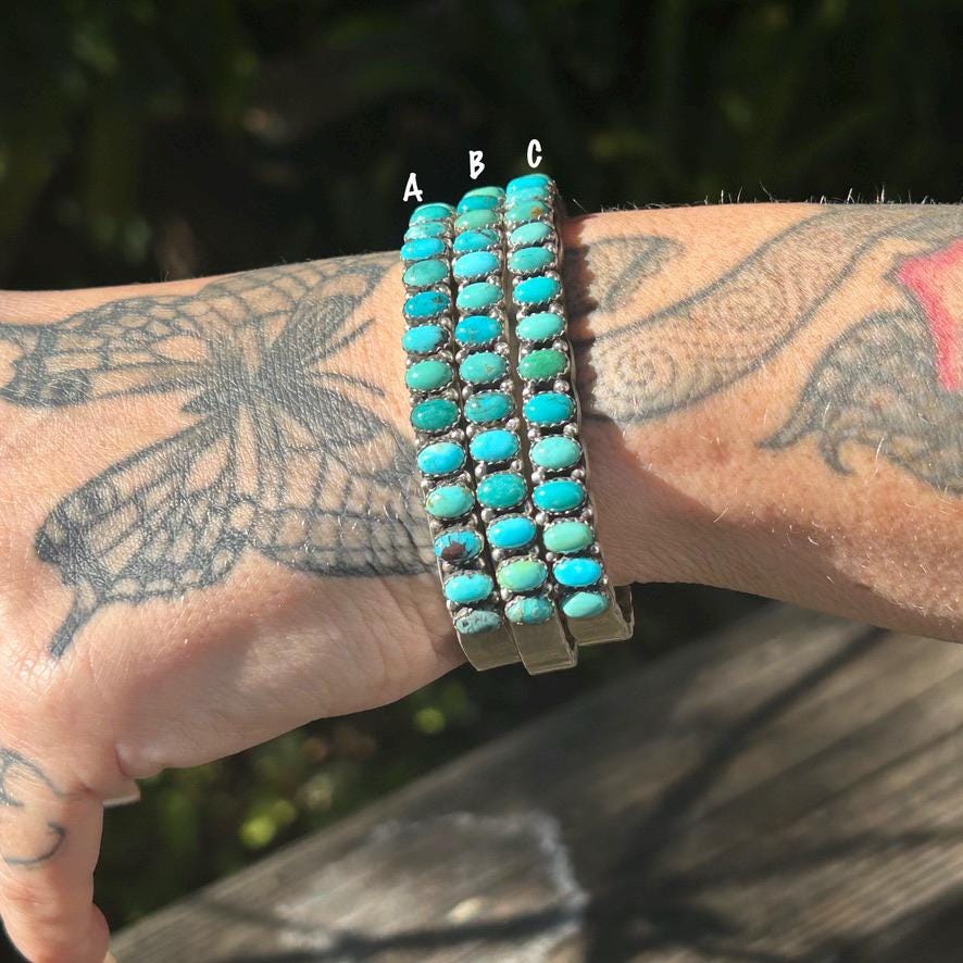 Kingman Turquoise Bracelet, Sterling Silver Cuff, Navajo Handmade, Signed L James, Collectible Quality