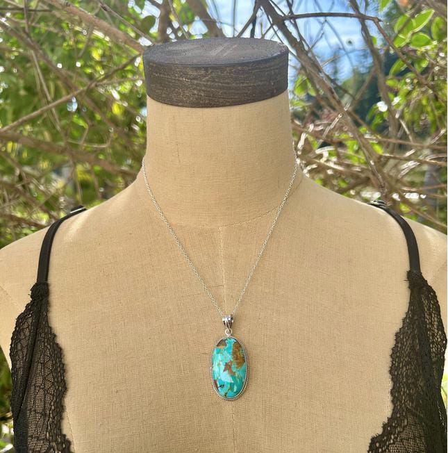 Sterling Silver Kingman Turquoise Pendant Necklace: Southwestern Style