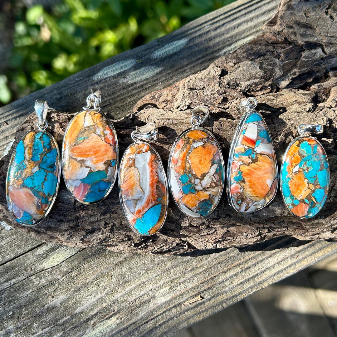 Turquoise Spiny Oyster Pendant Necklace: Sterling Silver Chain