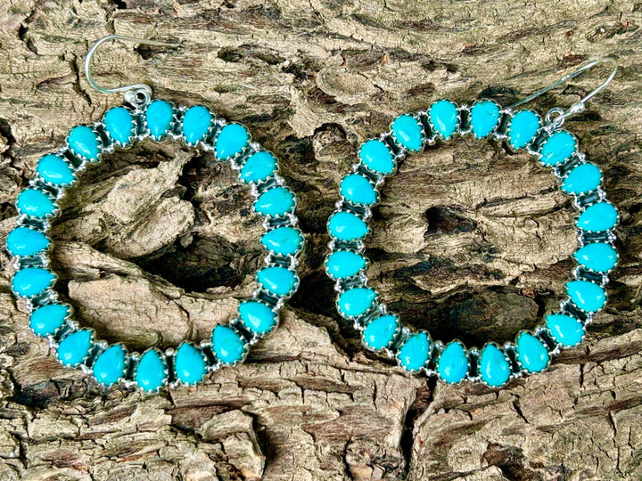 Turquoise Hoop Earrings: Sterling Silver Southwestern Jewelry