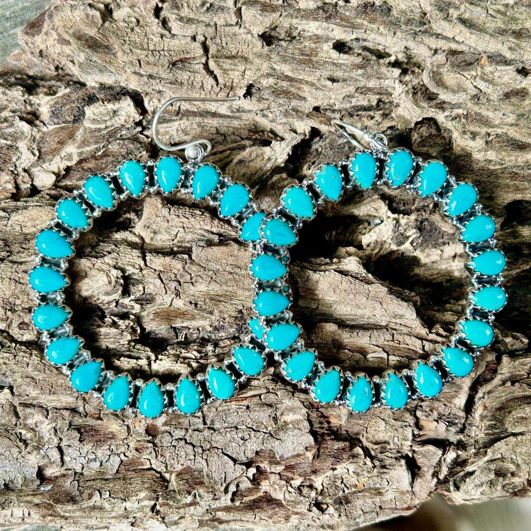 Turquoise Hoop Earrings: Sterling Silver Southwestern Jewelry