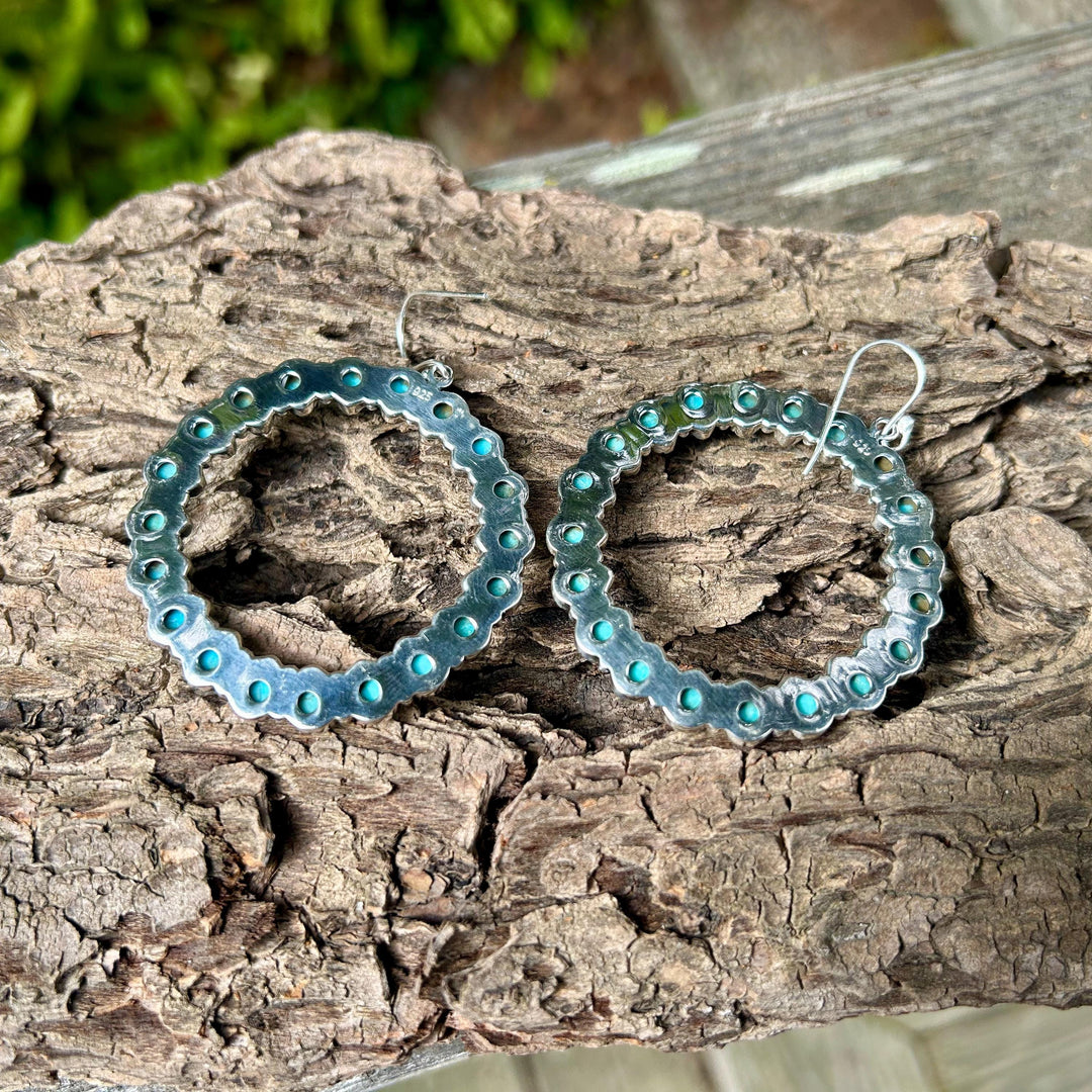 Turquoise Hoop Earrings: Sterling Silver Southwestern Jewelry