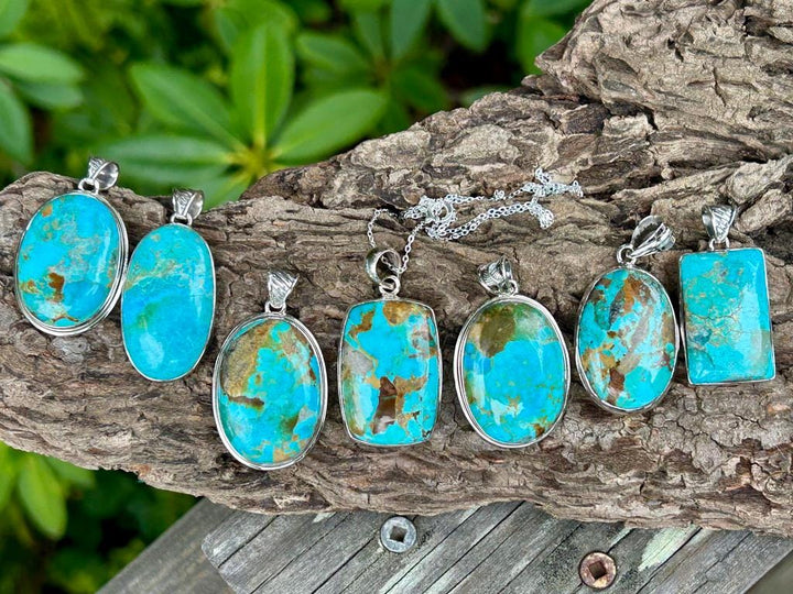 Turquoise Pendant Necklace: Sterling Silver Chain
