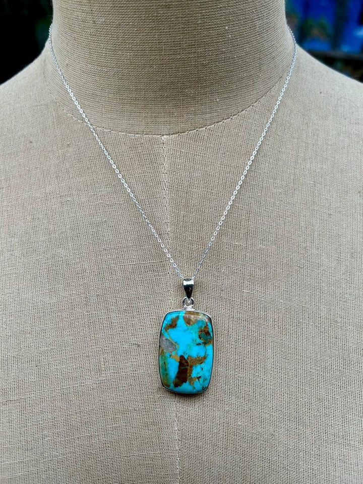 Turquoise Pendant Necklace: Sterling Silver Chain