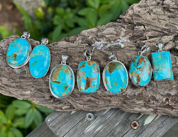 Turquoise Pendant Necklace: Sterling Silver Chain