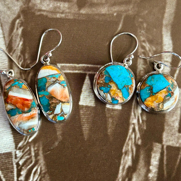 Turquoise & Spiny Oyster Sterling Silver Dangle Earrings: Southwestern Style