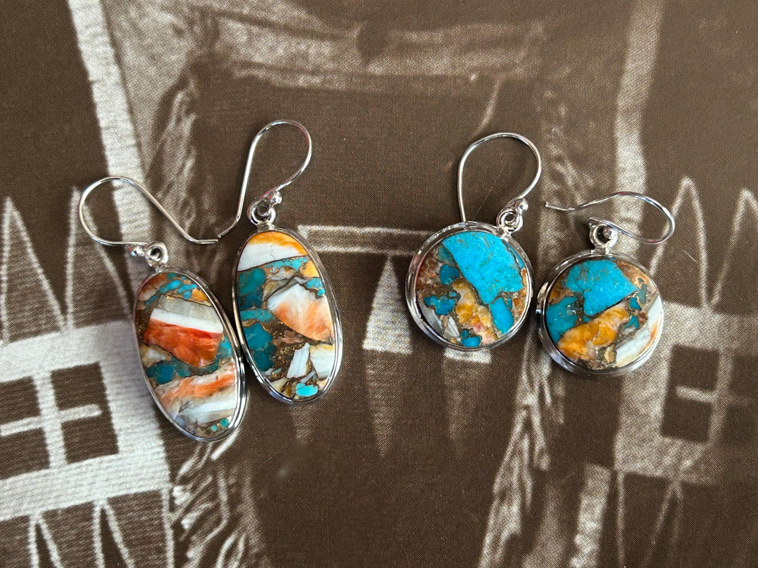 Turquoise & Spiny Oyster Sterling Silver Dangle Earrings: Southwestern Style