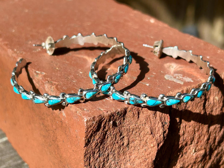 Kingman Teardrop Turquoise Hoop Earrings 2.25"