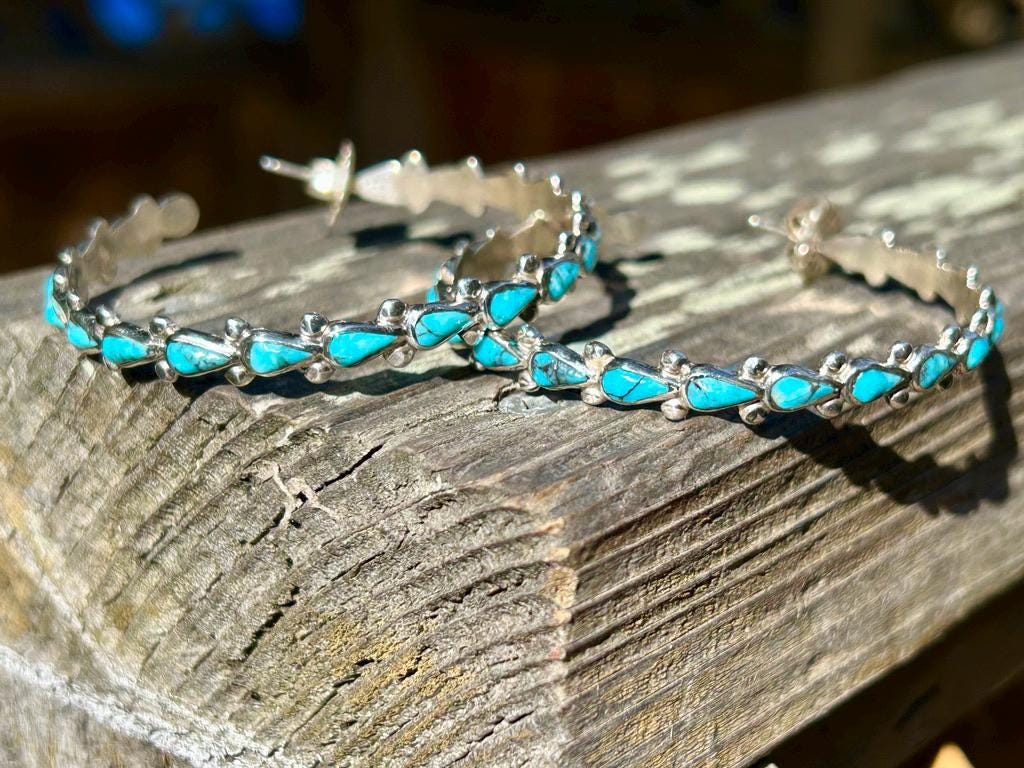 Kingman Teardrop Turquoise Hoop Earrings 2.25"