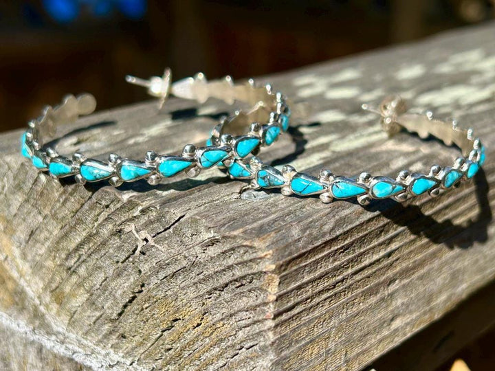 Kingman Teardrop Turquoise Hoop Earrings 2.25"