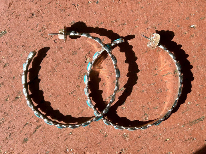 Kingman Teardrop Turquoise Hoop Earrings 2.25"