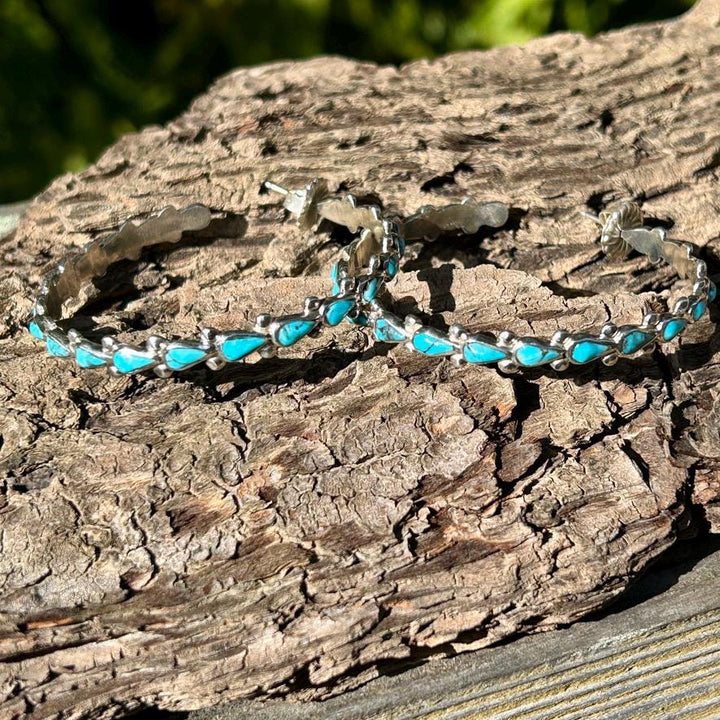 Kingman Teardrop Turquoise Hoop Earrings 2.25"