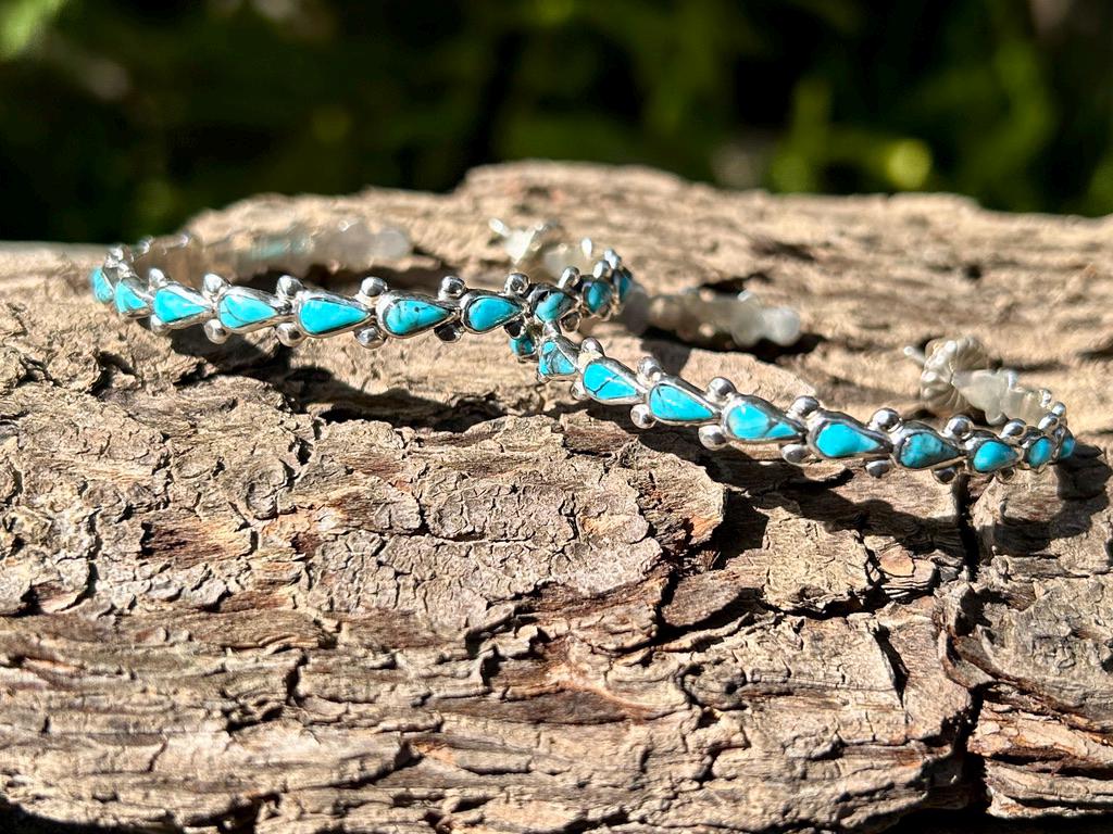 Kingman Teardrop Turquoise Hoop Earrings 2.25"