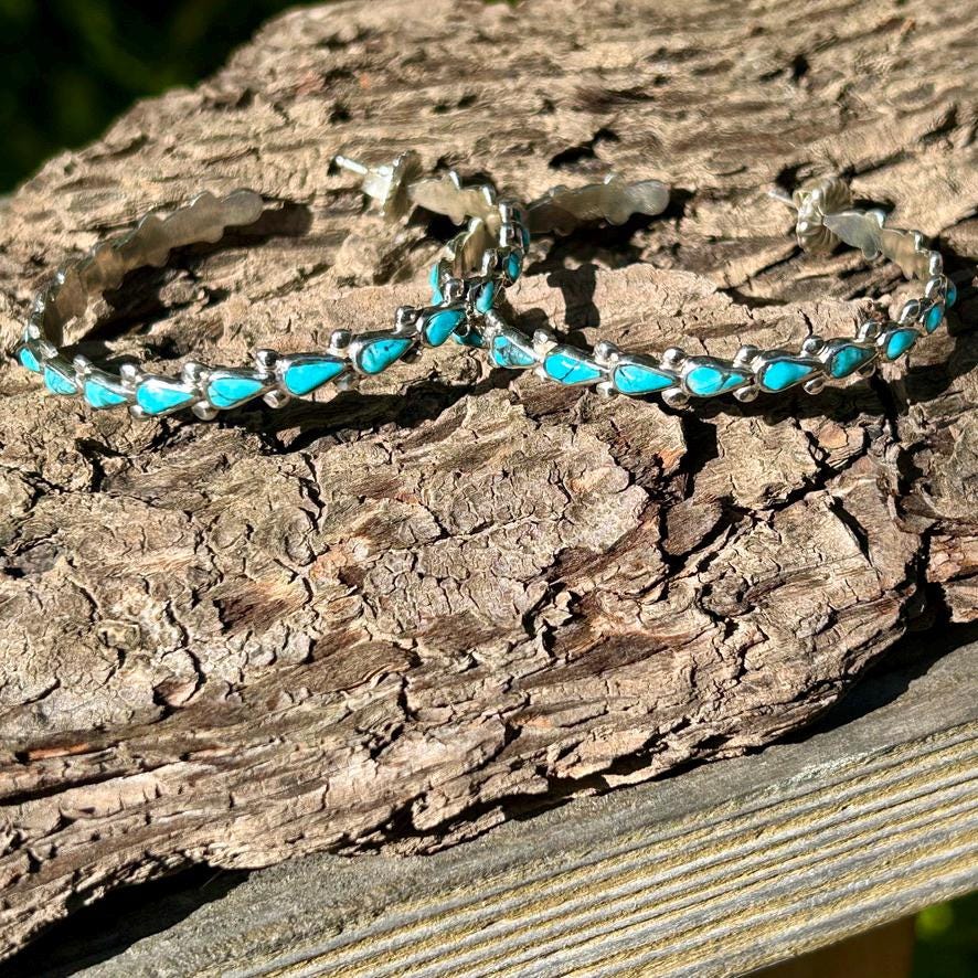 Kingman Teardrop Turquoise Hoop Earrings 2.25"