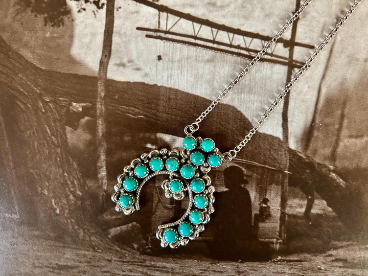 Genuine Kingman Turquoise Sterling Silver Naja Necklace
