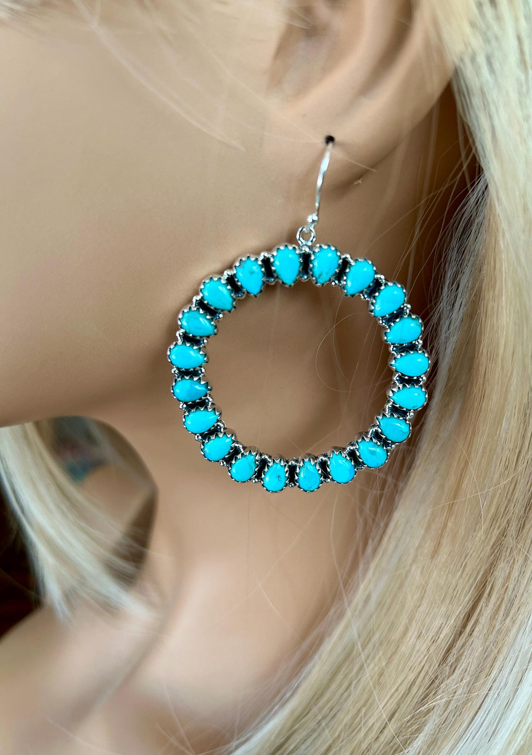 Turquoise Hoop Earrings: Sterling Silver Southwestern Jewelry