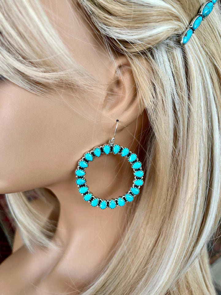Turquoise Hoop Earrings: Sterling Silver Southwestern Jewelry