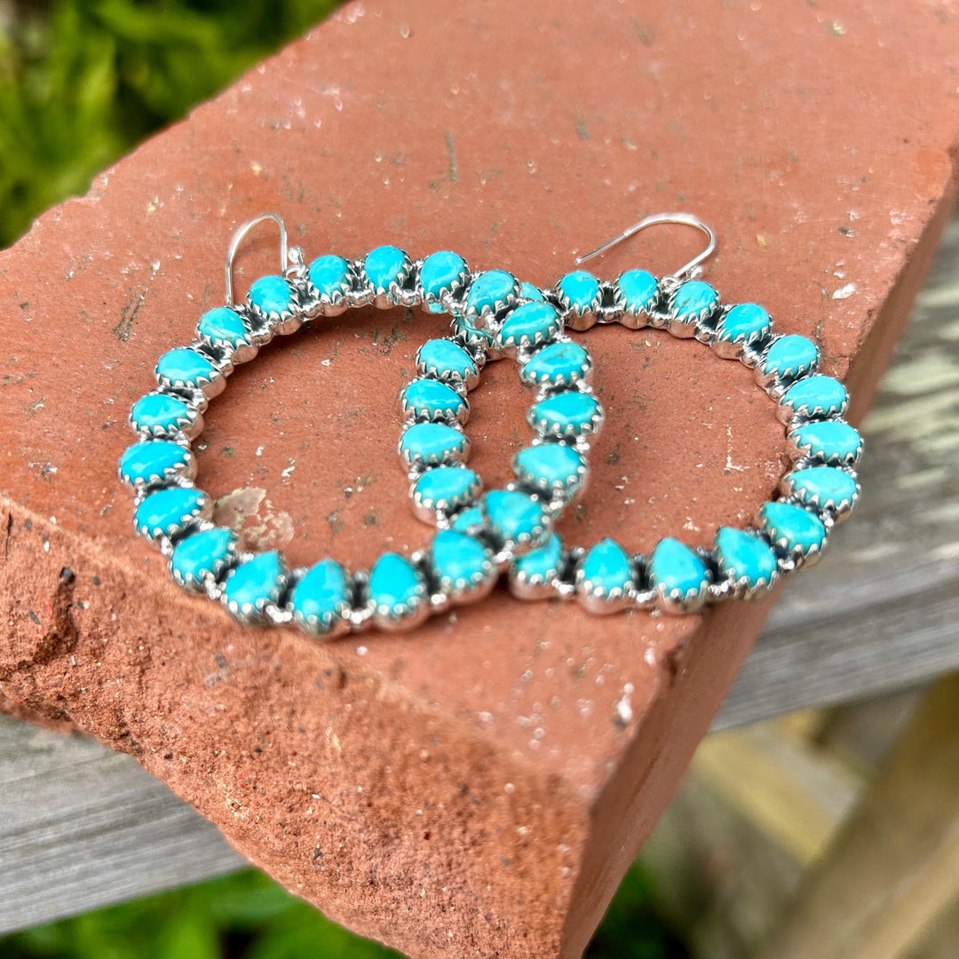 Turquoise Hoop Earrings: Sterling Silver Southwestern Jewelry